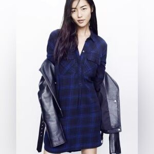 Madewell Daywalk Navy and Black Plaid Shirt Dress